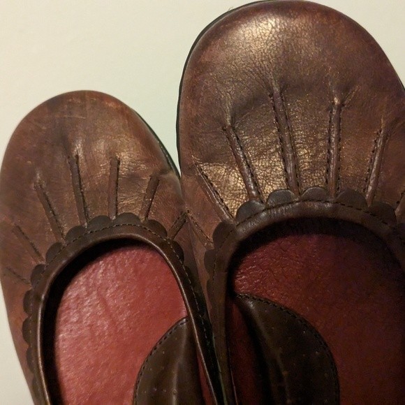Born Scotti Metallic Brown Genuine Leather Slip On Boho Ballet Flats - Picture 3 of 12
